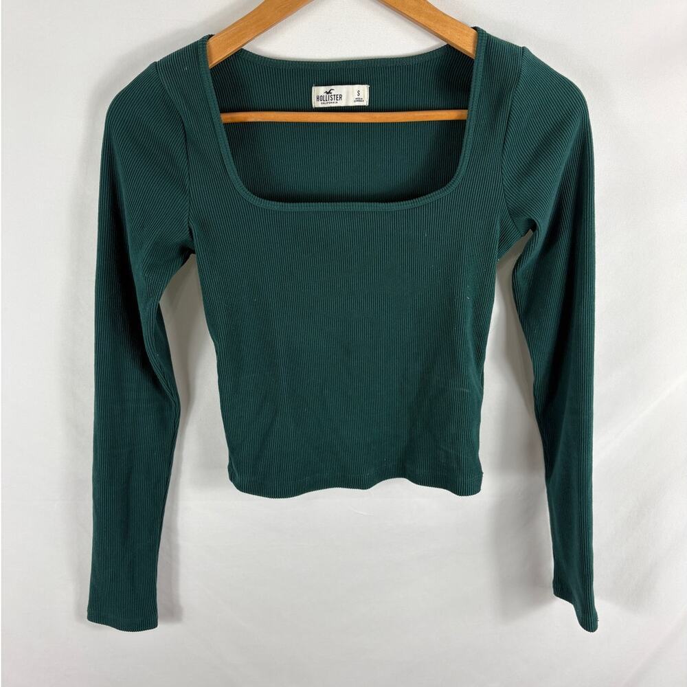 Hollister Green Ribbed Long Sleeve Crop Top Size Small